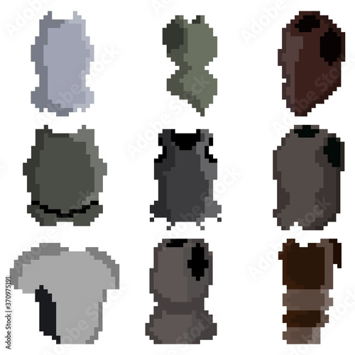 A set of nine pixel medieval armor for games, websites, design, and more.
