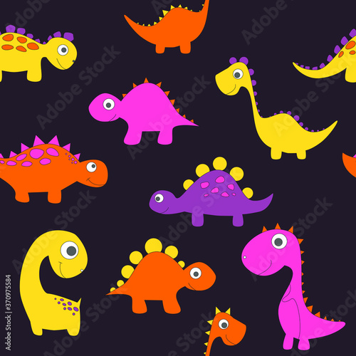 Childish dinosaur seamless pattern for fashion clothes  fabric  t shirts. hand drawn vector