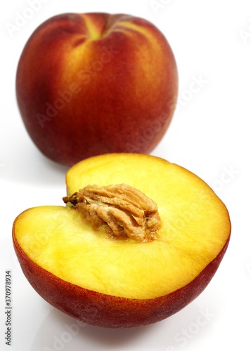 Apricot Peach, persica vulgaris, Fruist against White Background
