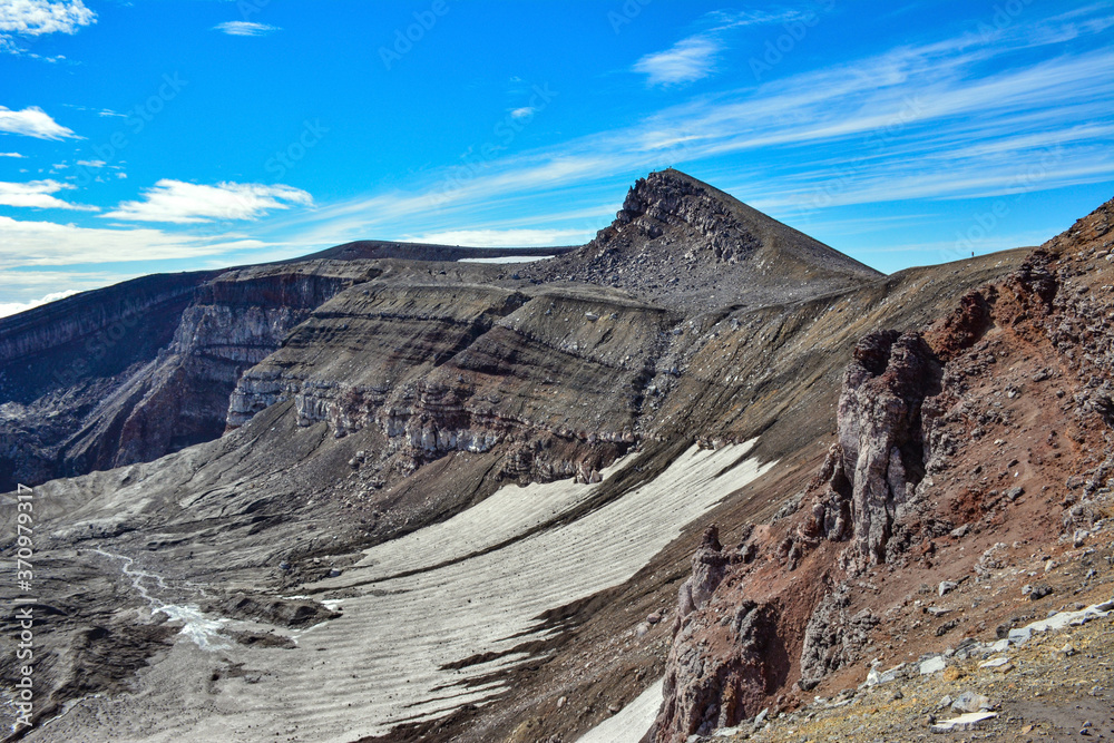 view of the Gorely volcano crater in Kamchatka
