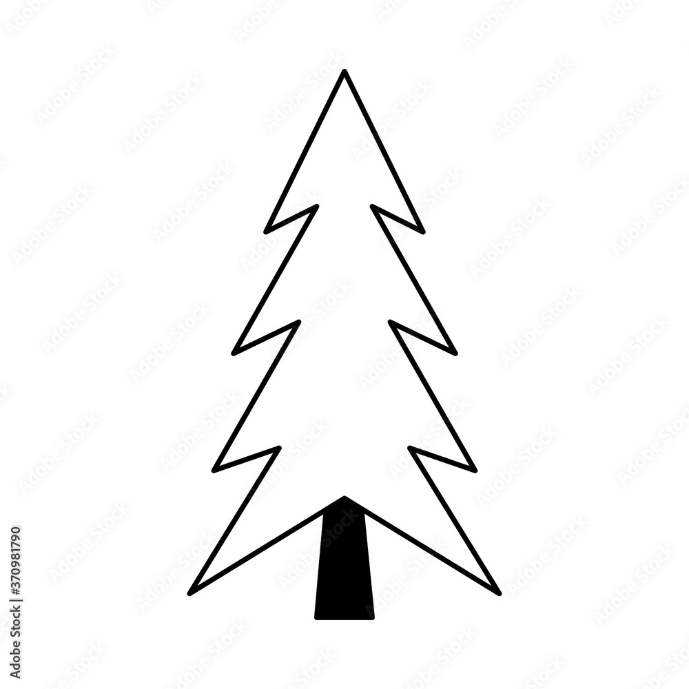 Simple outline style Christmas tree. Stylized elements for New Year and Christmas. Festive celebration. Greeting card, wrapping paper. Isolated vector doodle illustration on white background