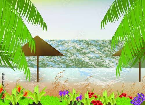 TROPICAL BEACH WITH UMBRELLAS