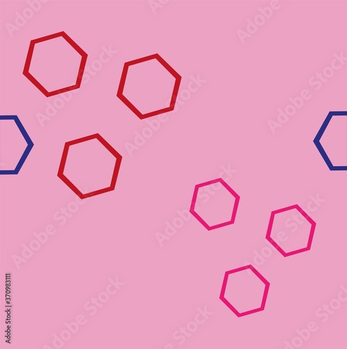 Seamless geometric pattern with bright hexagons on a pink background