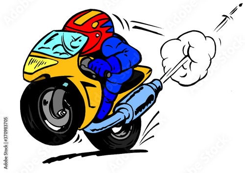 Cartoon motorbike rider road racing accelerate