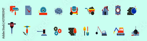 set of construction equipment icon with various models  drill, auger and more vector illustration isolated on blue background