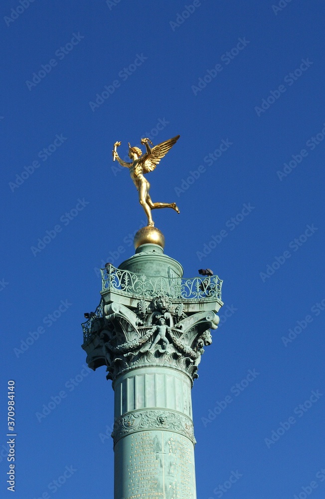 Golden Angel on the Top to the Column, Place de la Bastille in Paris