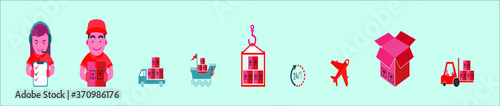 set of delivery icon with various model. ship, airplane, box and more vector illustration on blue background