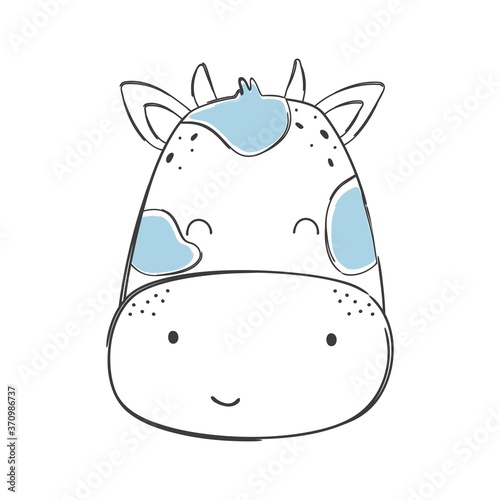Cute baby cow. Head farm animal . Vector print for kids. Vector print for baby shower.