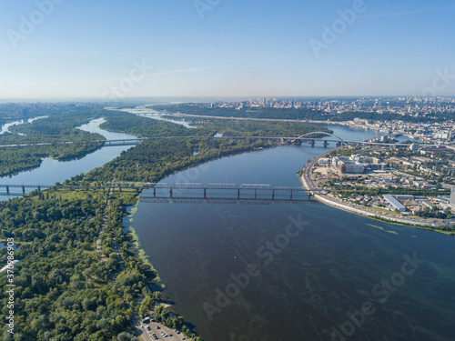 Aerial drone view of the Dnieper River in Kiev © Sergey