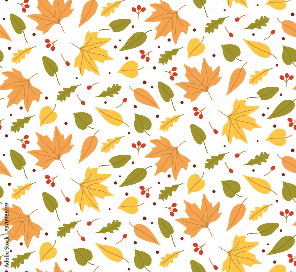Autumn seamless pattern pattern wih colorful leaves. Flat vector illustration. Autumn seamless pattern pattern wih colorful leaves. Flat vector illustration.