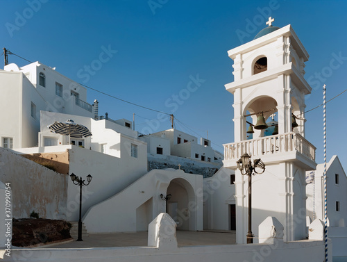 The Anastasi Church in Imerovigli against the Santorini caldera, Santorini, Greece photo