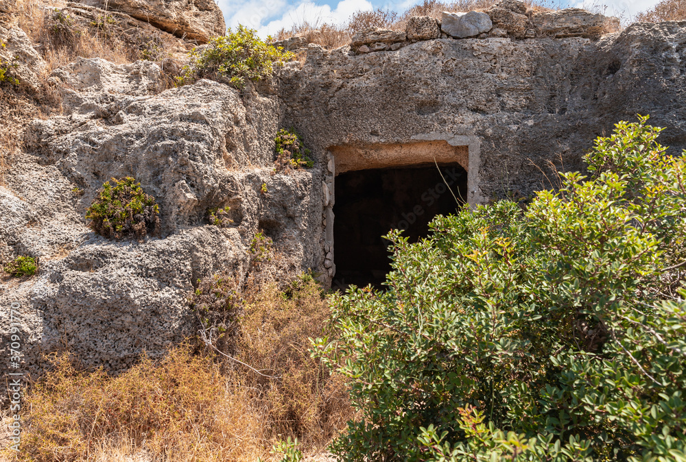 Remains  of the ruins of the old Phoenician fortress, which later became the Roman city of Kart, near the city of Atlit in northern Israel