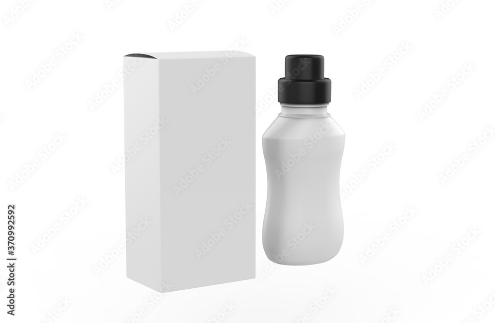 Matte Plastic Drink Bottle with box isolated on a white background. 3d illustration Matte Plastic Drink Bottle with box isolated on a white background. 3d illustration