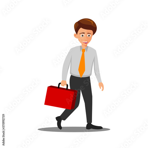 flat design of cartoon character of man goes to workplace