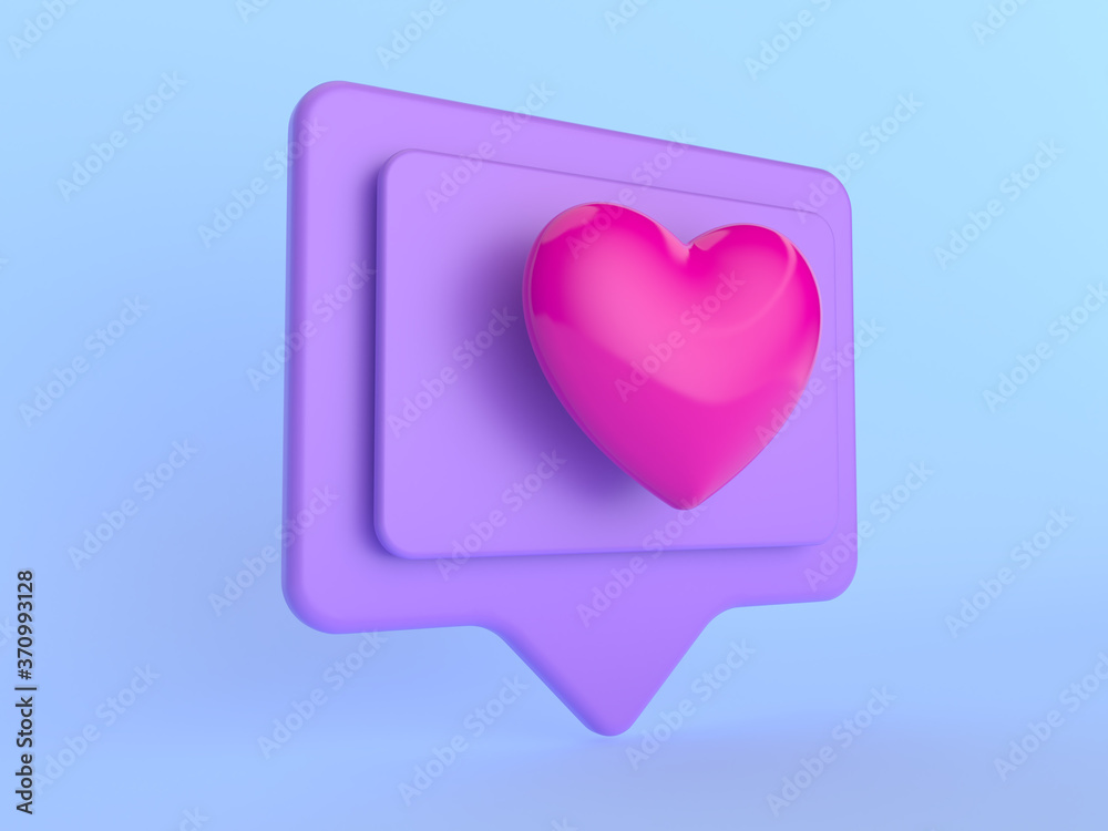 Social media network like icon. Internet sign and symbol with heart. 3D render Social media network like icon. Internet sign and symbol with heart. 3D render