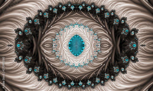 Delicate, beige and blue 3d illustration, in the form of a pattern of flowers photo