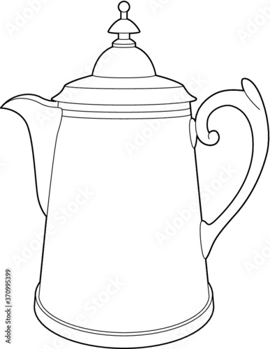 A vector line art illustration of a vintage style kettle