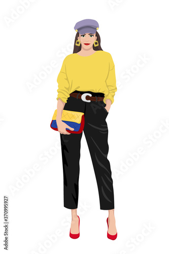 Women on high heels dressed in stylish trendy clothes - female fashion illustration