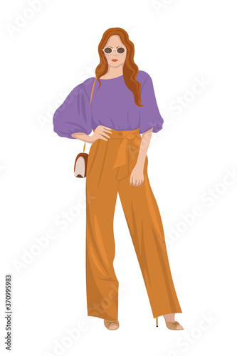 Women on high heels dressed in stylish trendy clothes - female fashion illustration