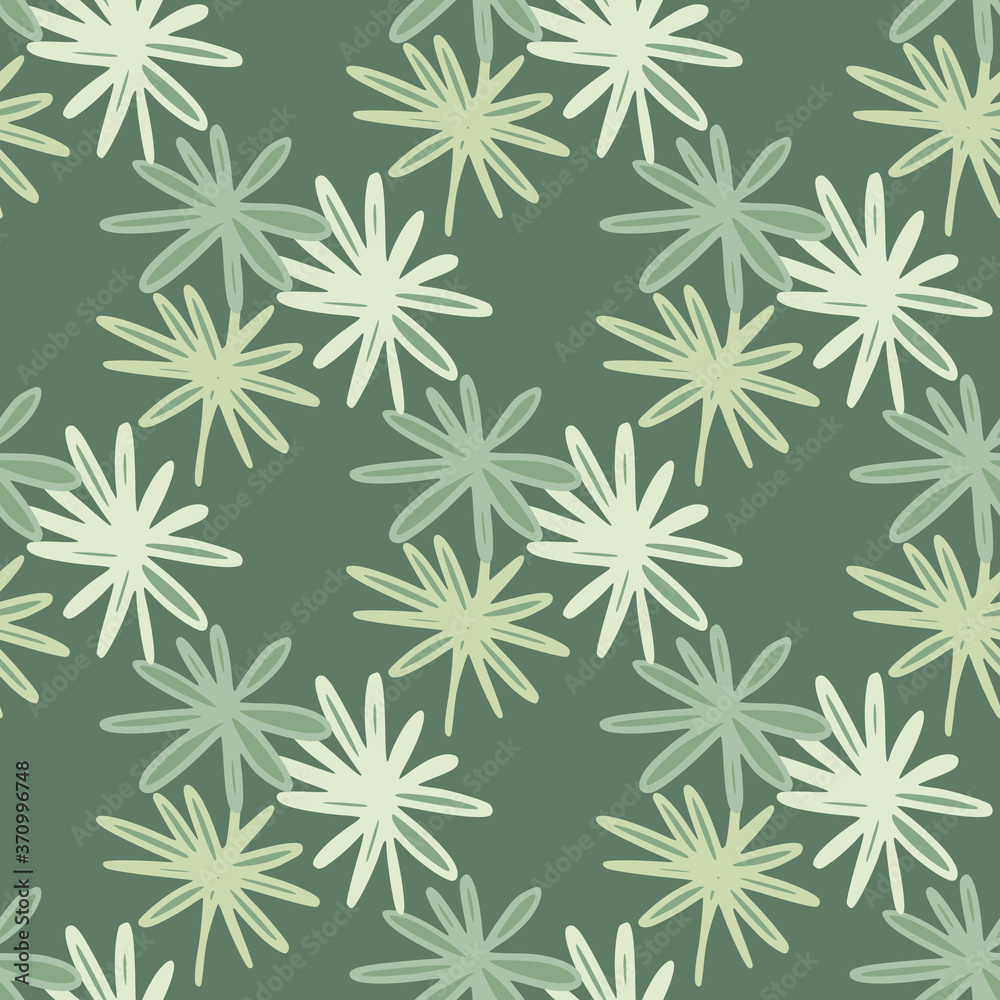 Seamless doodle pattern with spring daisy flowers. Simple botanic backdrop in green and white tones.