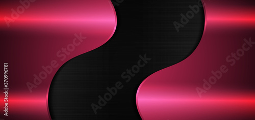Abstract template pink wave on metal black background.