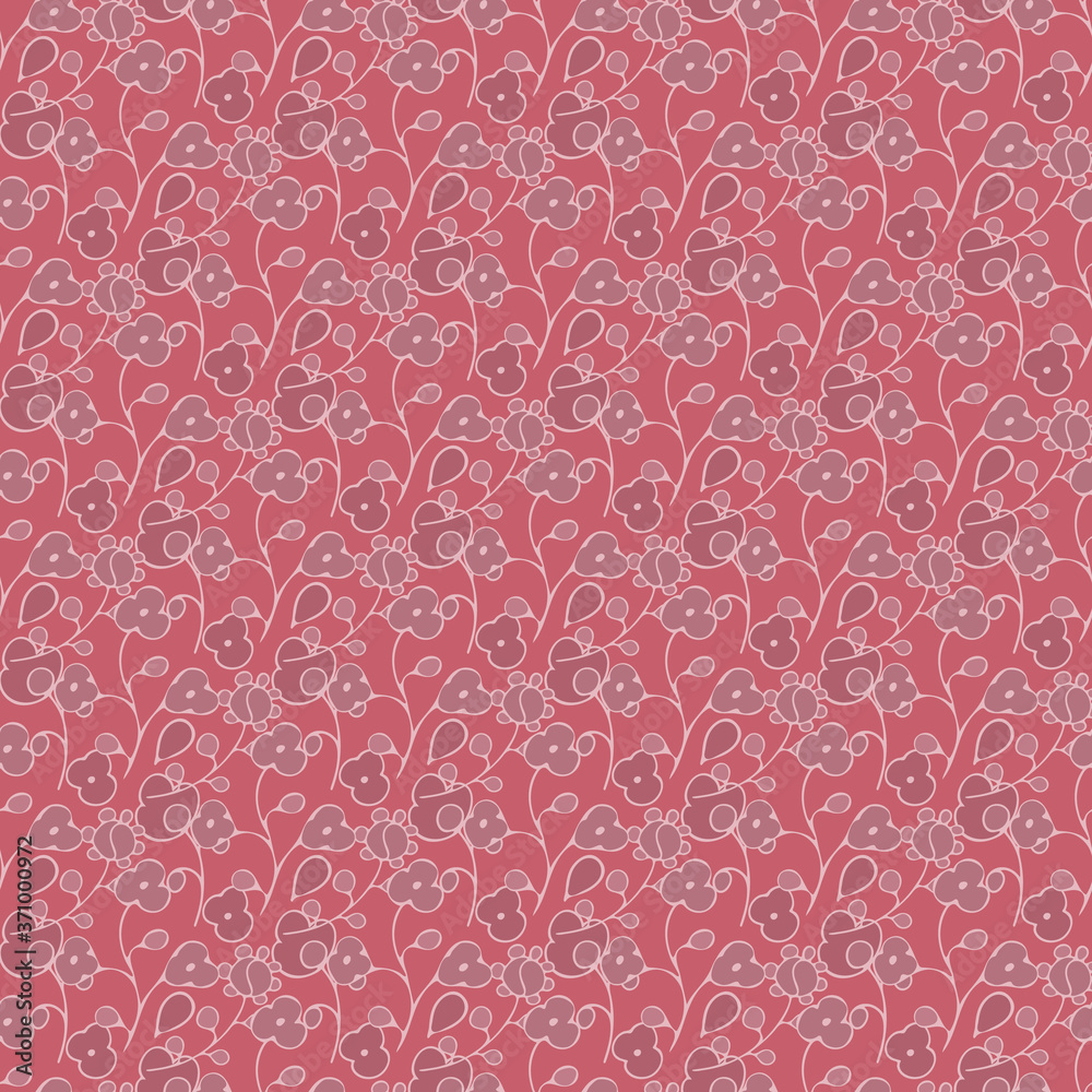 seamless pattern, floral ornament, red background, freehand drawing