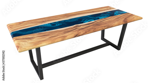 Cuadro en lienzo Live edge wooden table with epoxy resin art on a white background