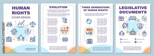 Human rights brochure template. Three generations and evolution. Flyer, booklet, leaflet print, cover design with linear icons. Vector layouts for magazines, annual reports, advertising posters