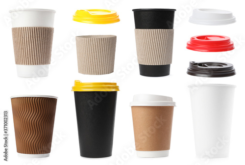 Wallpaper Mural Set of paper coffee cups on white background Torontodigital.ca