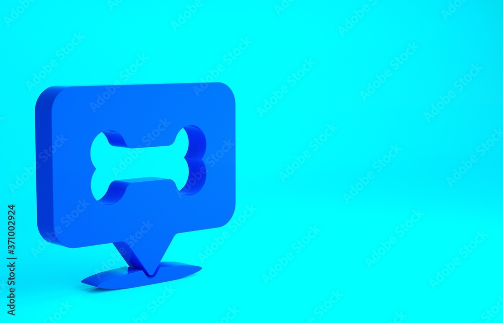 Blue Dog bone icon isolated on blue background. Pets food symbol. Minimalism concept. 3d illustration 3D render. Blue Dog bone icon isolated on blue background. Pets food symbol. Minimalism concept. 3d illustration 3D render.