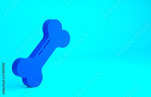 Blue Dog bone icon isolated on blue background. Pets food symbol. Minimalism concept. 3d illustration 3D render.