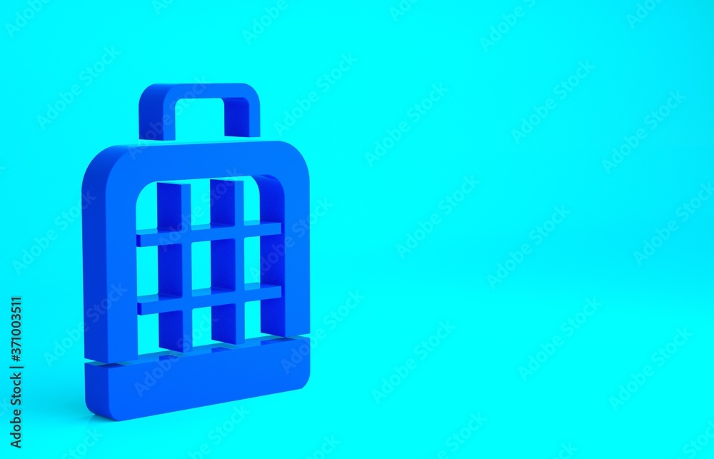 Blue Pet carry case icon isolated on blue background. Carrier for animals, dog and cat. Container for animals. Animal transport box. Minimalism concept. 3d illustration 3D render. Blue Pet carry case icon isolated on blue background. Carrier for animals, dog and cat. Container for animals. Animal transport box. Minimalism concept. 3d illustration 3D render.