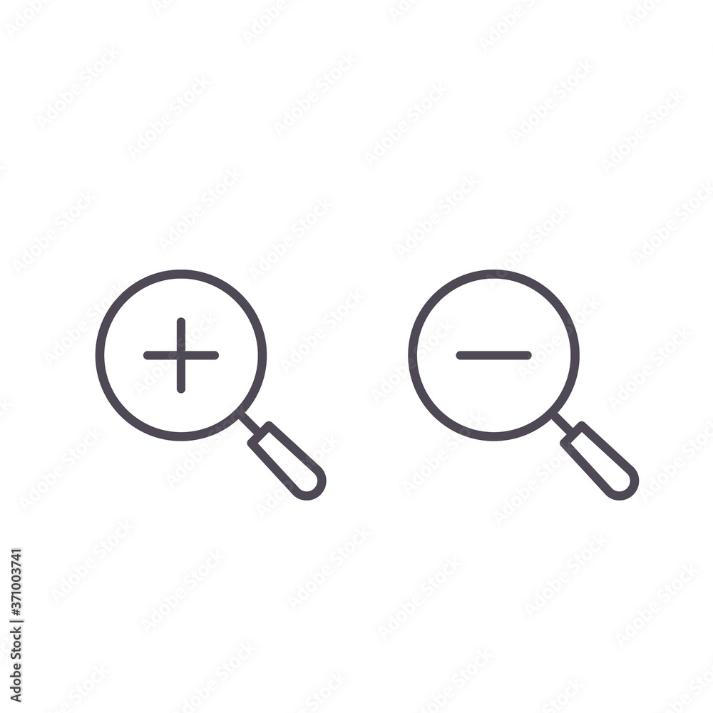 Magnifier plus minus zoom Vector icon, increase-decrease magnifiers symbols Magnifier plus minus zoom Vector icon, increase-decrease magnifiers symbols