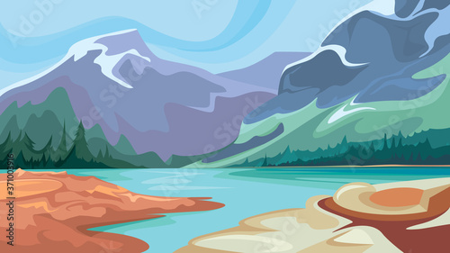 Canadian nature scenery. Blue lake in the mountains.