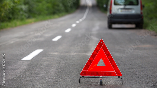  red triangle on a rural road