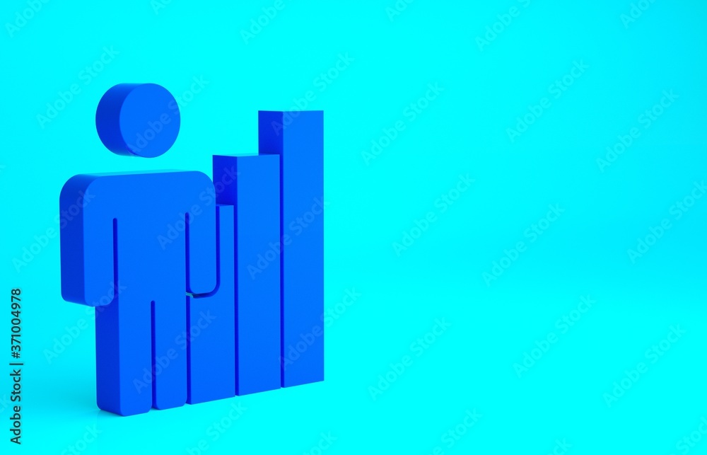 Blue Productive human icon isolated on blue background. Idea work, success, productivity, vision and efficiency concept. Minimalism concept. 3d illustration 3D render. Blue Productive human icon isolated on blue background. Idea work, success, productivity, vision and efficiency concept. Minimalism concept. 3d illustration 3D render.