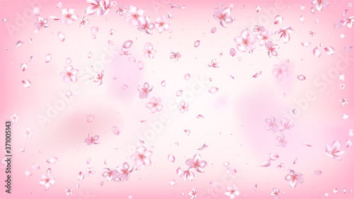 Nice Sakura Blossom Isolated Vector. Pastel Showering 3d Petals Wedding Texture. Japanese Oriental Flowers Illustration. Valentine, Mother's Day Watercolor Nice Sakura Blossom Isolated on Rose