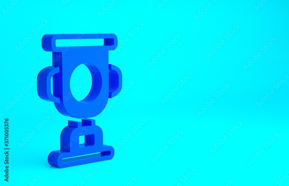 Blue Award cup icon isolated on blue background. Winner trophy symbol. Championship or competition trophy. Sports achievement sign. Minimalism concept. 3d illustration 3D render. Blue Award cup icon isolated on blue background. Winner trophy symbol. Championship or competition trophy. Sports achievement sign. Minimalism concept. 3d illustration 3D render.