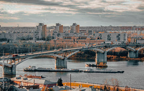 View of Nizhny Novgorod. Kanavinsky bridge at autumn. 