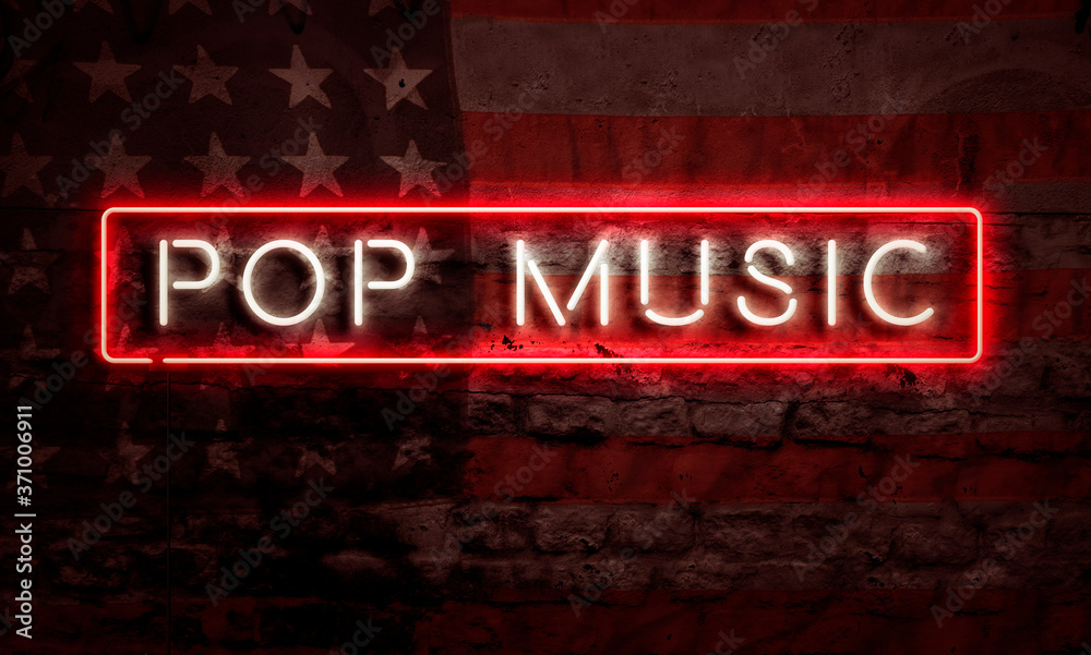 Fototapeta premium Pop Music Neon Sign American Flag Brick Wall Art