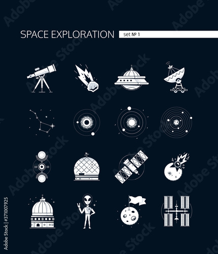 Space exploration - modern vector set of white icons