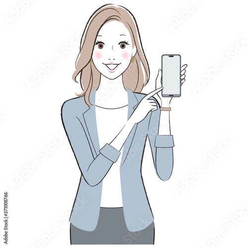 スマホ画面を見せる　ビジネスウーマン