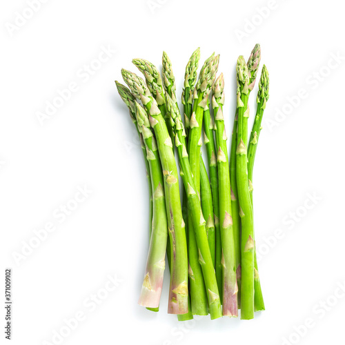 A bunch of asparagus on a white isolated background. Flat lay. The concept of proper nutrition.