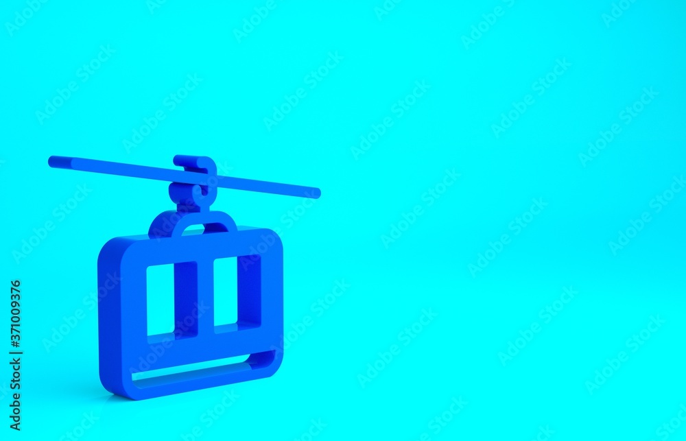 Blue Cable car icon isolated on blue background. Funicular sign. Minimalism concept. 3d illustration 3D render. Blue Cable car icon isolated on blue background. Funicular sign. Minimalism concept. 3d illustration 3D render.