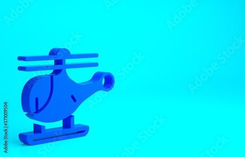 Blue Helicopter aircraft vehicle icon isolated on blue background. Minimalism concept. 3d illustration 3D render.
