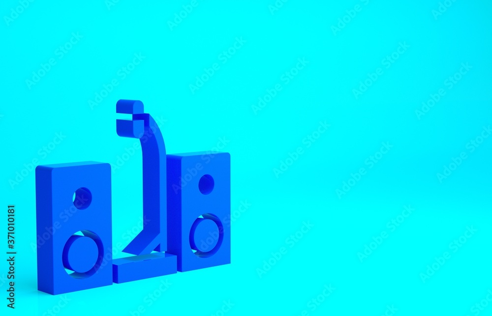 Blue Home stereo with two speaker s icon isolated on blue background. Music system. Minimalism concept. 3d illustration 3D render. Blue Home stereo with two speaker s icon isolated on blue background. Music system. Minimalism concept. 3d illustration 3D render.