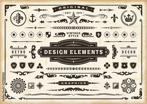 Vintage Original Design Elements Set. Editable EPS10 vector illustration in retro style with transparency.