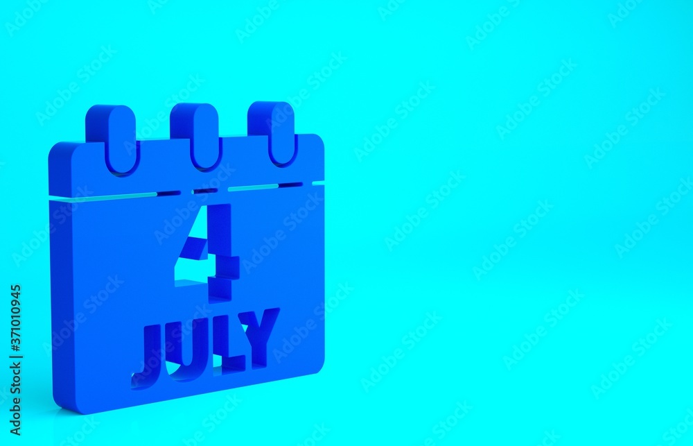 Obraz premium Blue Day calendar with date July 4 icon isolated on blue background. USA Independence Day. 4th of July. Minimalism concept. 3d illustration 3D render.