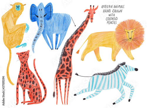 Canvas Print Set Of Isolated African Animal illustrations.
