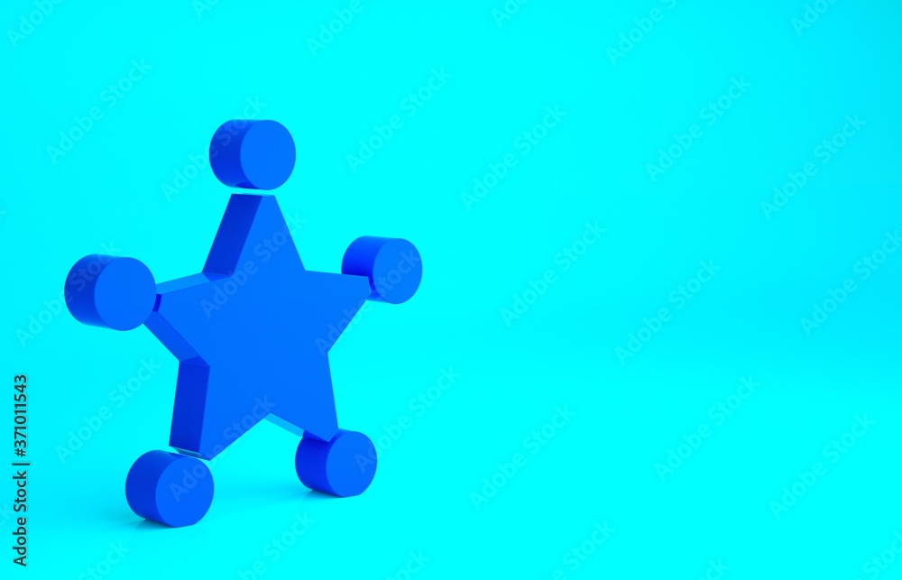 Blue Hexagram sheriff icon isolated on blue background. Police badge icon. Minimalism concept. 3d illustration 3D render. Blue Hexagram sheriff icon isolated on blue background. Police badge icon. Minimalism concept. 3d illustration 3D render.